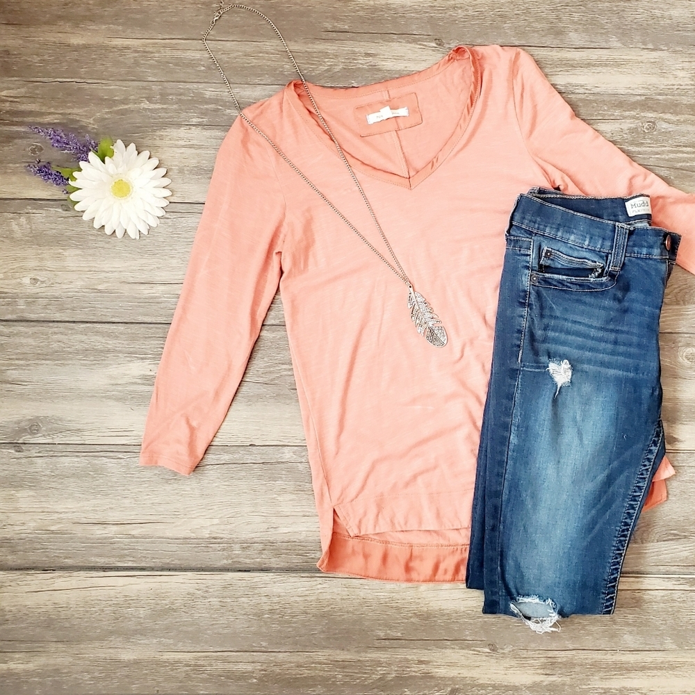 Pure + Good Satin Trim V Neck Blouse Top